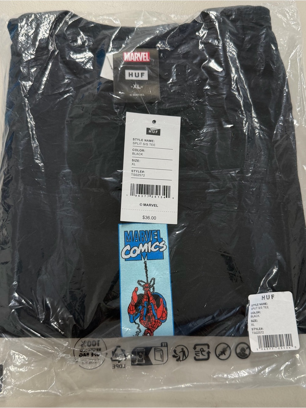 NEW HUF X Marvel Spider-Man Swinging Split T-Shirt Men’s XL